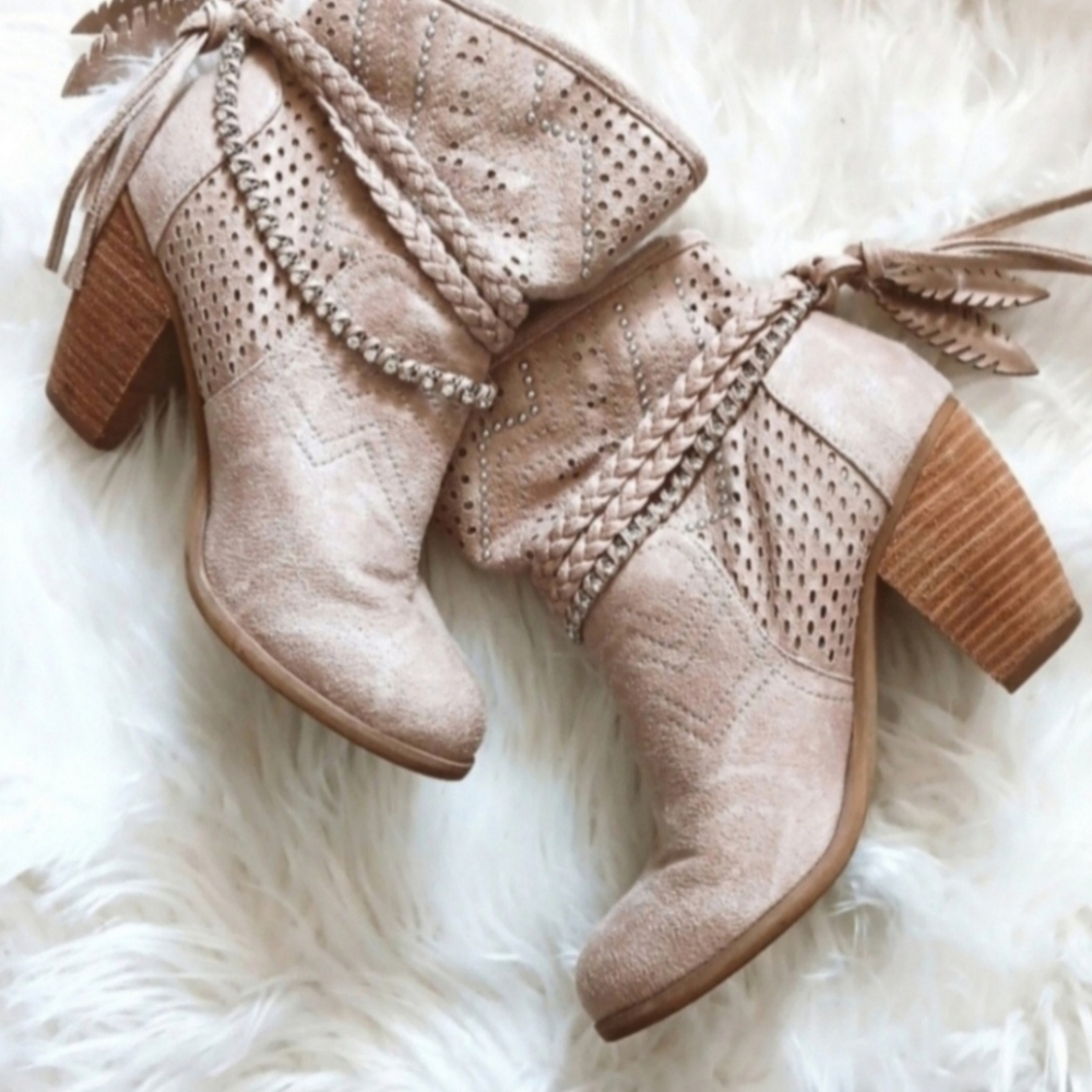 Naughty Monkey Not Rated Adylene Western Suede Leather Rhinestone Braided Boots